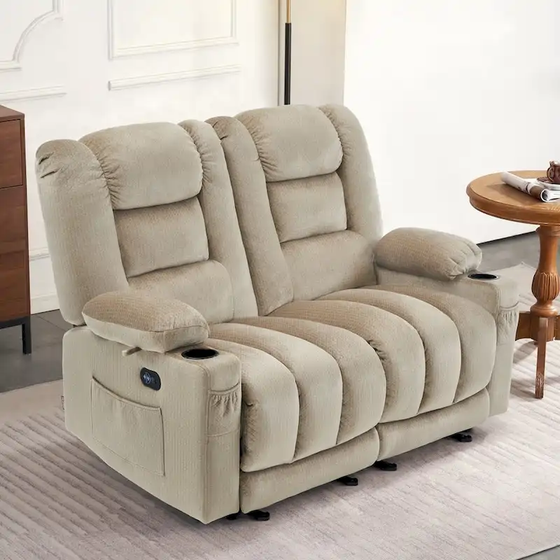 MCombo Power Reclining Loveseat Sofa with Heat and Massage, Fabric PR648