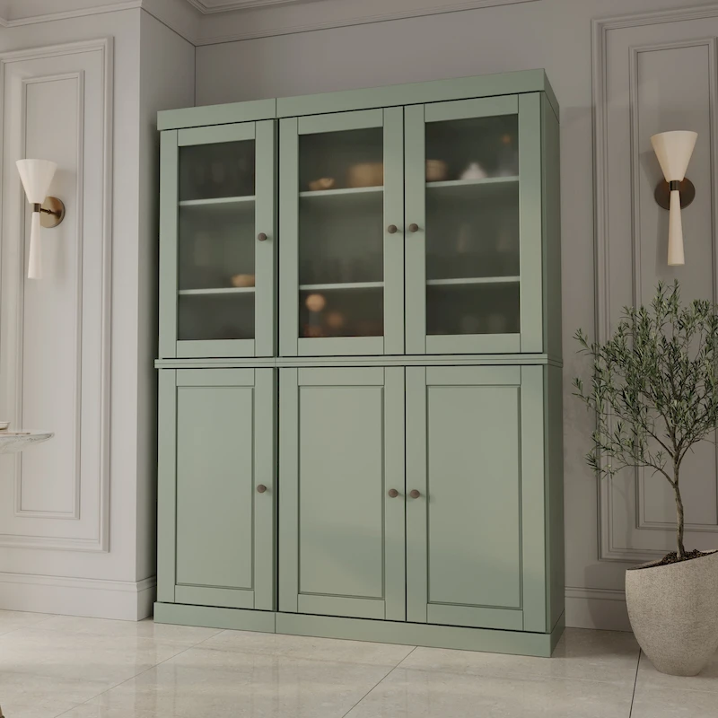 Palace Imports 100% Solid Wood 48.5 Pantry China Cabinet with Frosted Glass, Solid Wood Doors and 2-Drawers