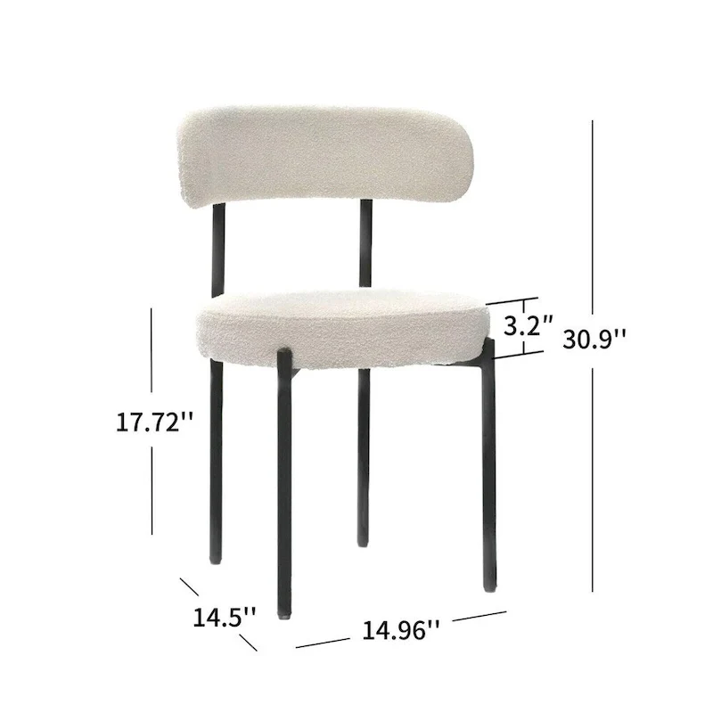 Boucle Dining Chairs,Mid-Century Modern Curved Backrest Chair,2 PCS