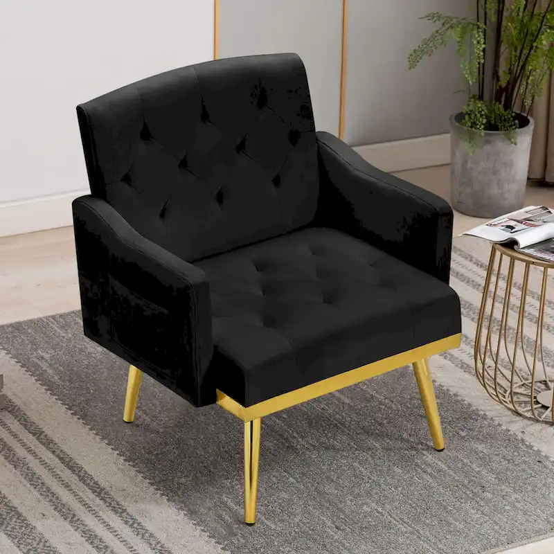 Velvet Accent Chair, Comfy Tufted Upholstered Armchair, Gold Legs - 28.7W