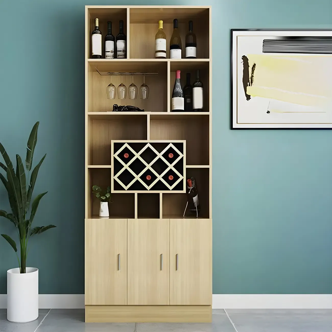 Black Modern Large Wooden Open Stackable Wine Cabinet