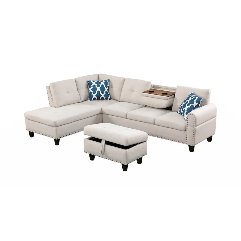 Alger 98 Wide Left Hand Facing Sofa & Chaise with Ottoman