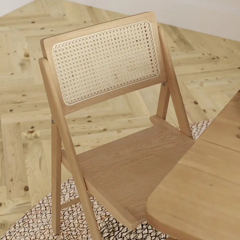 Folding Armless Cane Rattan Chairs with Breathable Woven Backrests - 2 Pack