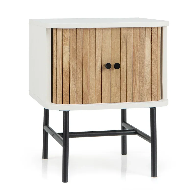 Costway Sliding Door Nightstand Mid-century Modern Storage End Table