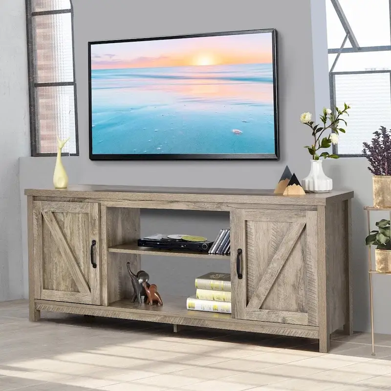 TV Stand Media Center 59 W/ Storage Cabinet for 65 TV Natural - 58 inches