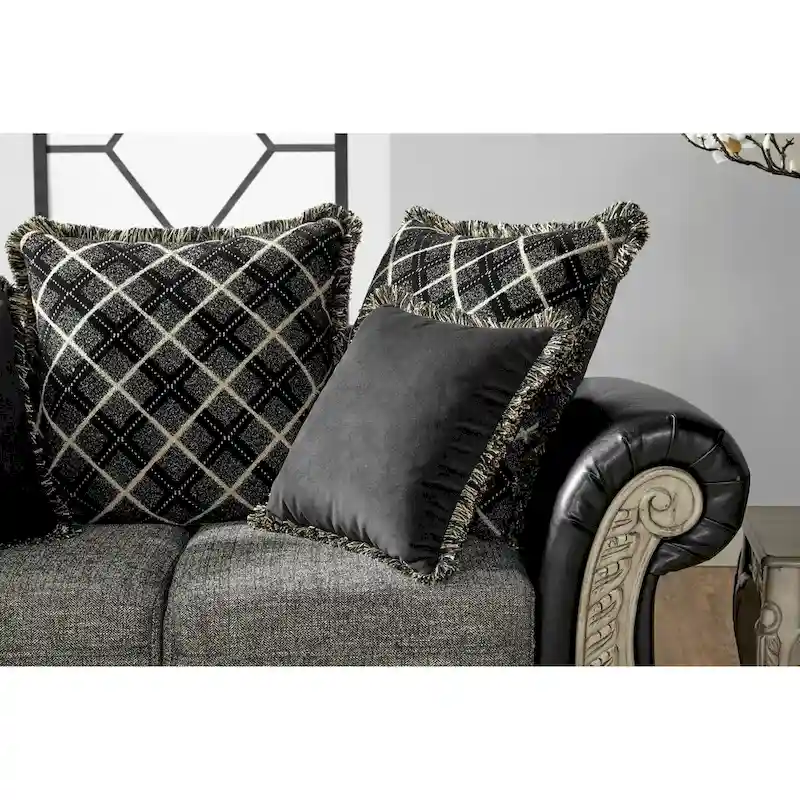 2-Tone Fabric  Frame Sofa and Loveseat with 3 Tables Set in Ebony