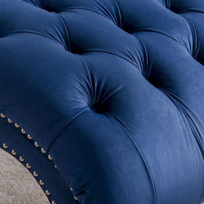 Blue 27.17 Buttons Tufted Chaise Lounge Chair with Nailheads