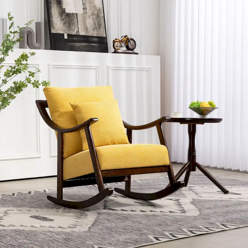 Linen Solid Wood Rocking Arm Chair