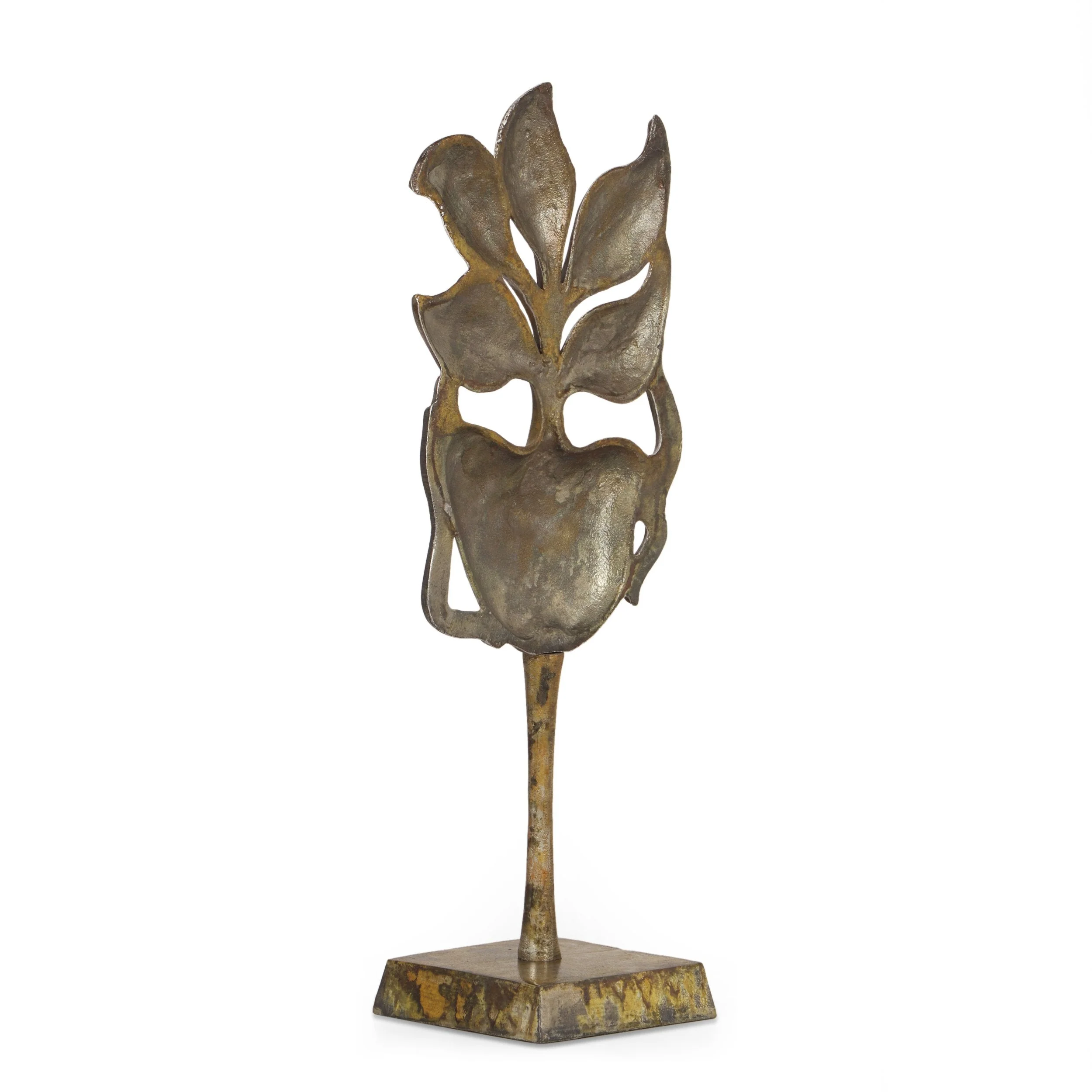 Handcrafted Aluminum Decorative Face Accessory with Stand, Brass - NH073413