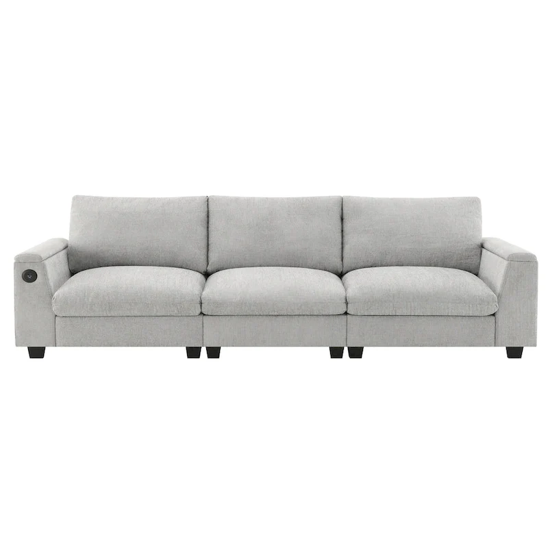 96 Chenille Smart Sectional Sofa with Bluetooth Speaker, Drop-Down Table & USB Charger and 3-Seater Cloud Couch