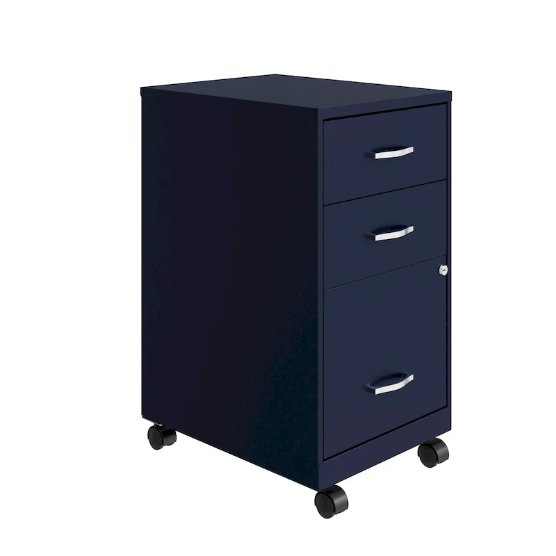 Blue 3-Drawer Mobile Metal File Cabinet with Lock & Casters