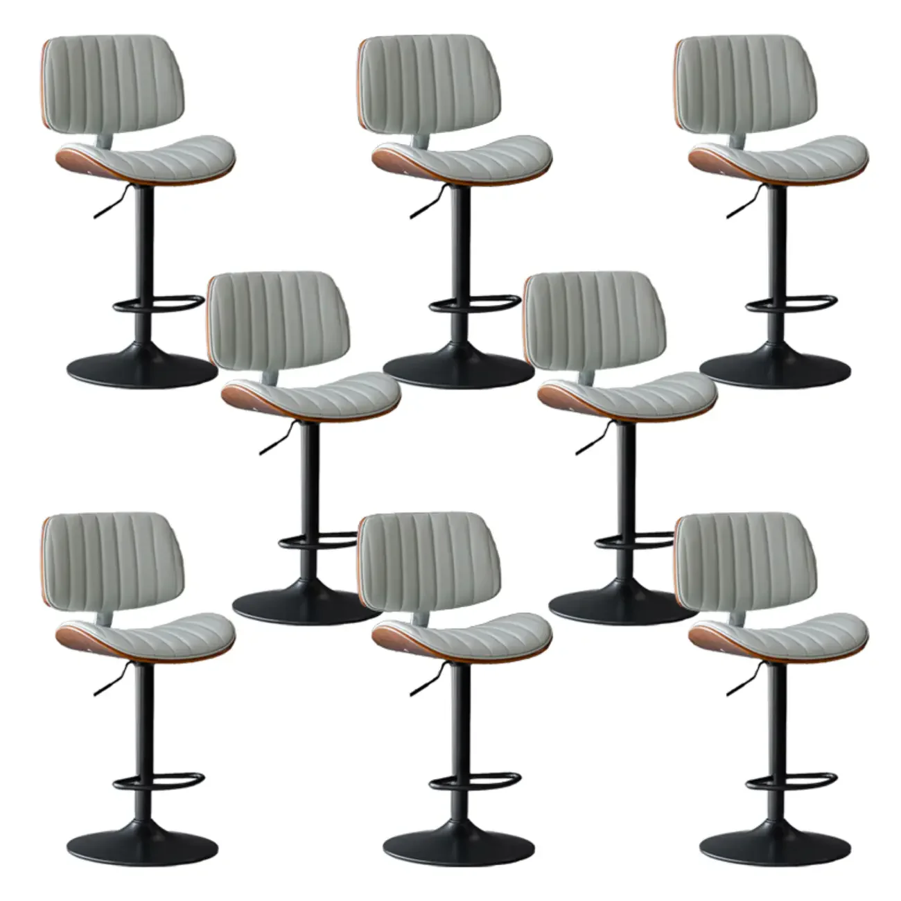 Adjustable Height Bucket Swivel Leather Bar Stool with Back