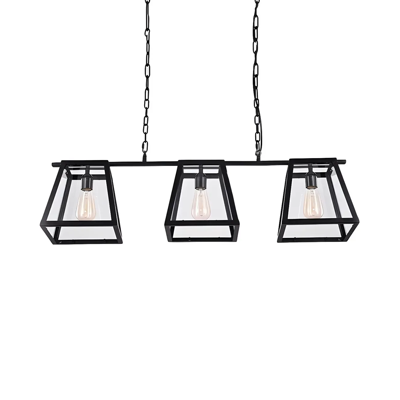 Industrial Black Metal 3-Light Pyramid Island Pendant Light