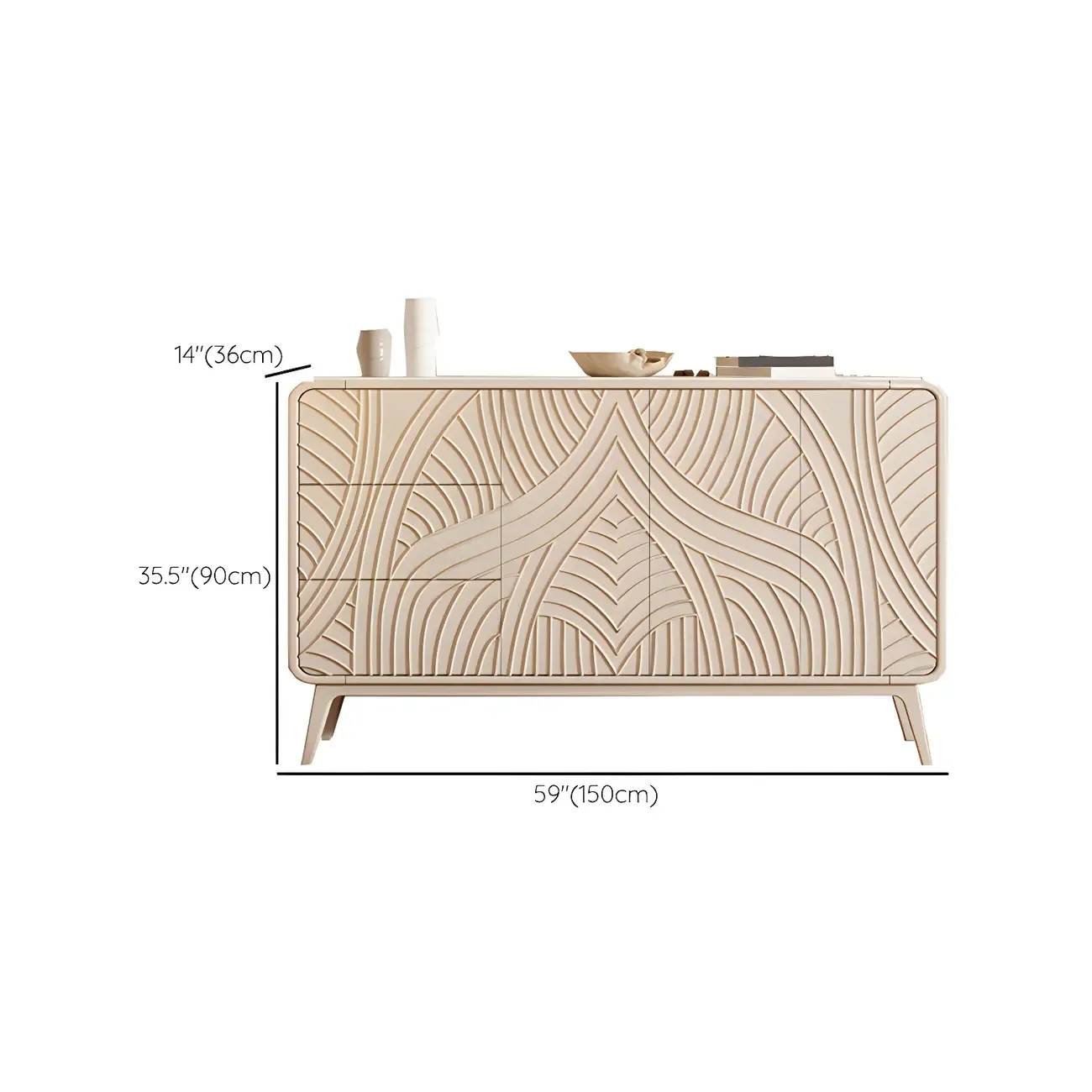 Glam White-Wood Protruding Lines Soft-Close Drawers Dresser