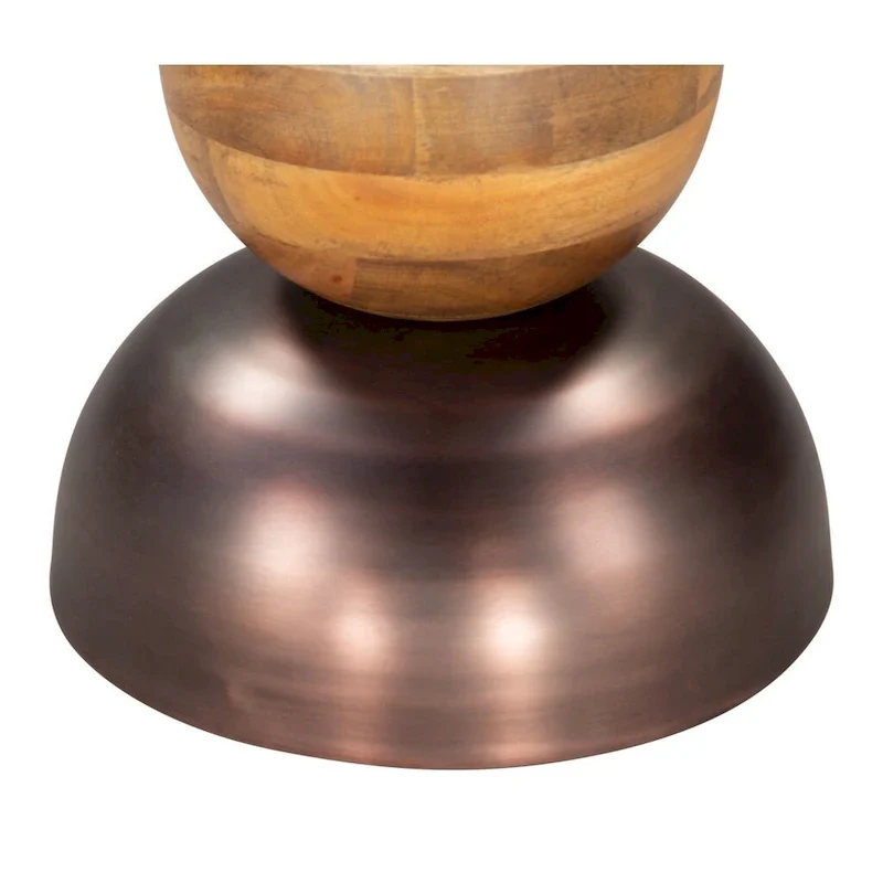 Round Pedestal End Table - Bronze & Brown, Iron & Solid Wood, 20W x 20.3H