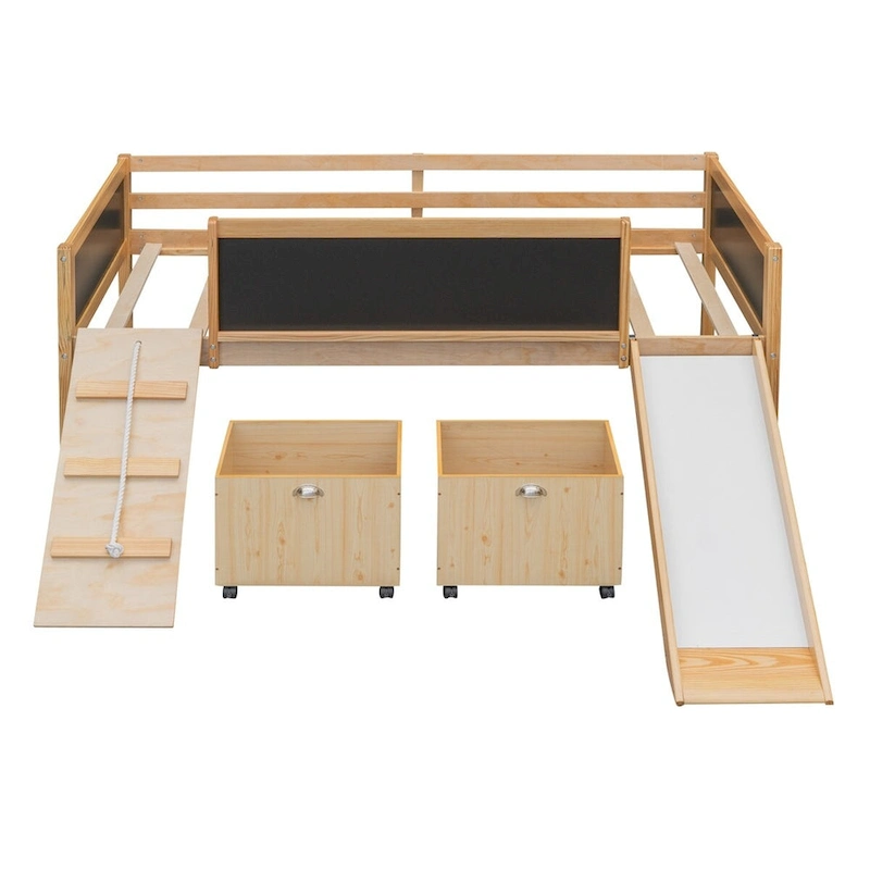 Merax Twin size Loft Bed Wood Bed with Two Storage Boxes