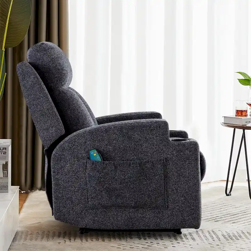 Manual Recliner Massage and Heating Chair Sofa with 2 Cup Holders Breathable Fabric