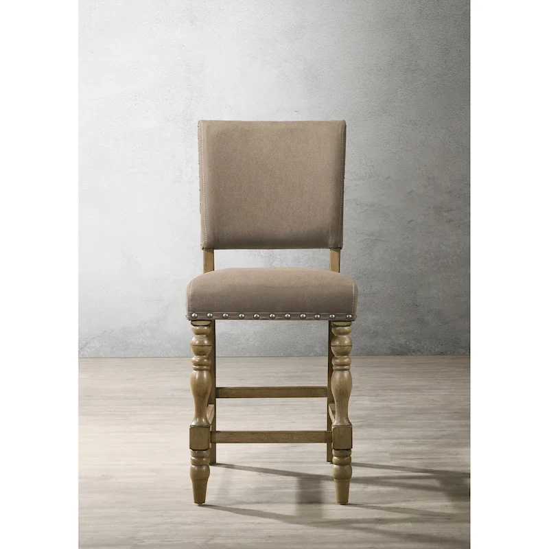 Roundhill Furniture Birmingham 7-piece Driftwood Finish Table with Nail Head Chairs Counter Height Dining Set