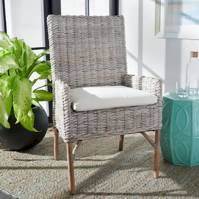 Coastal Rattan Accent Chair with Cushion