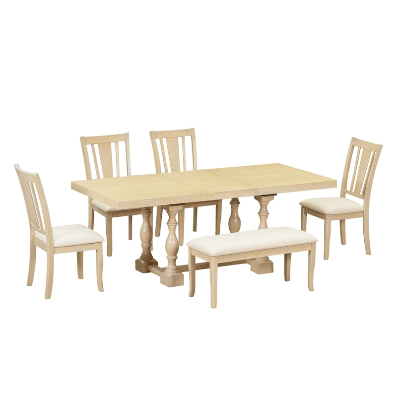 6-Piece Traditional Dining Set with Extendable Table & Chairs