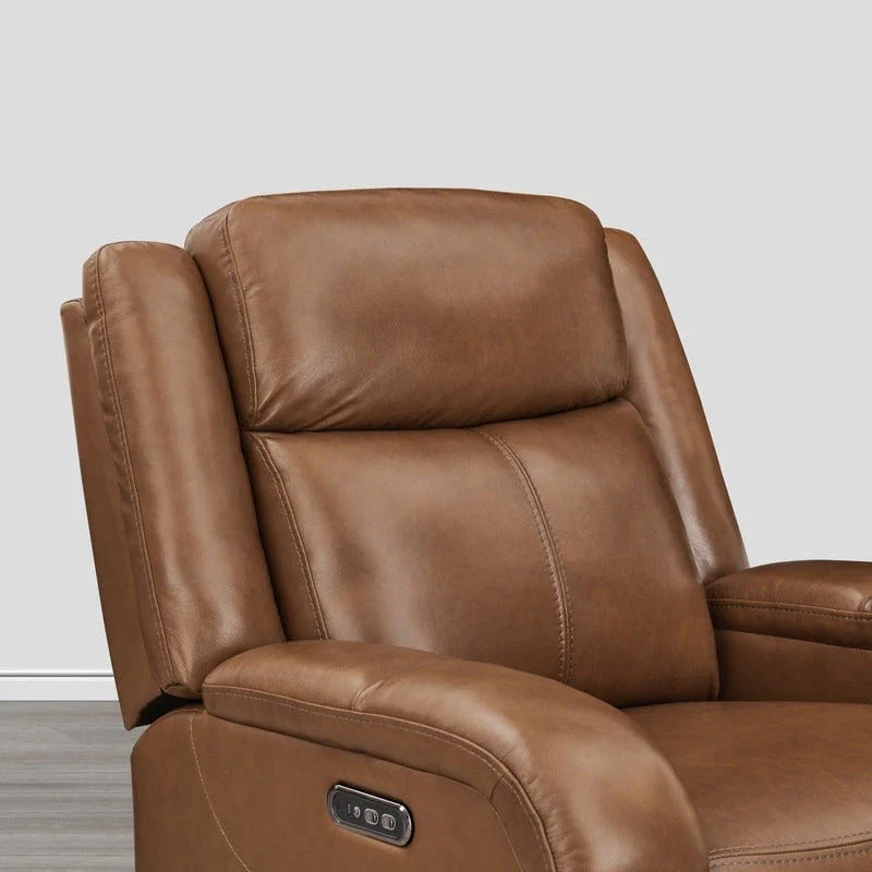 Brown Leather Power Recliner with Headrest - Single Seat