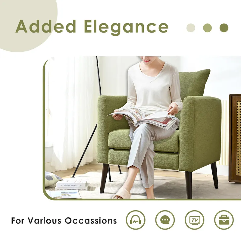 Modern 26.77  Upholstered Arm Chair with Solid Wood Legs and Waist Pillow