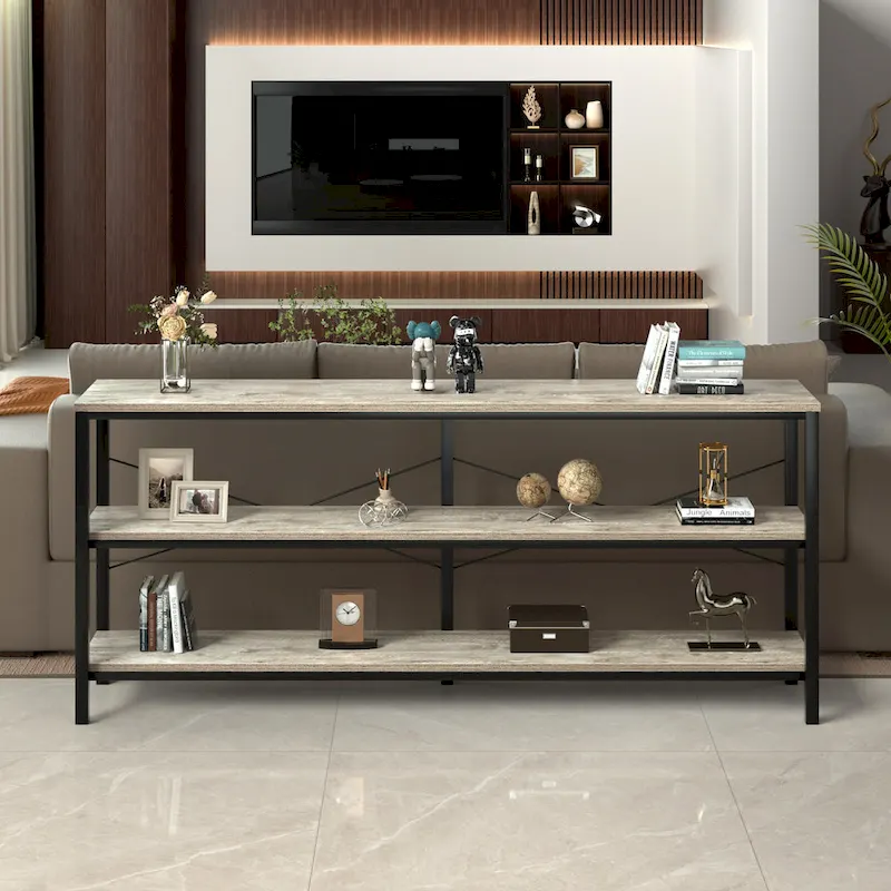 55 Sofa Console Table Narrow Long Console Entryway Table with Storage Shelf TV Stand