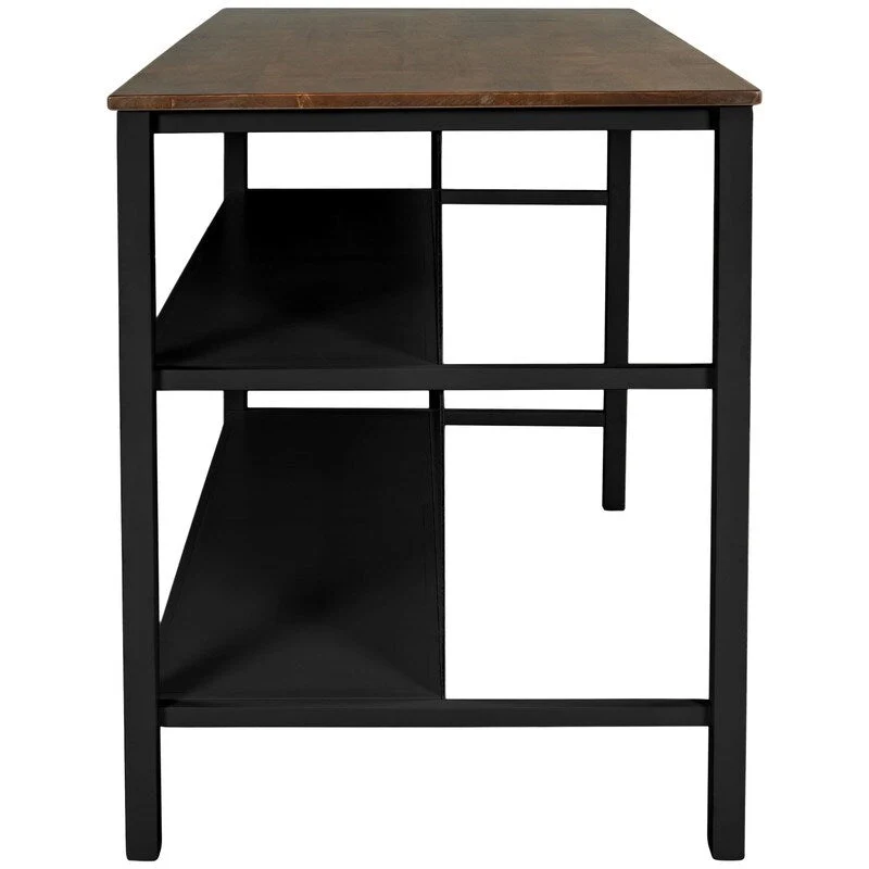 Solid Wood Rustic 45-Inch Fixed Kitchen Island, Rubberwood Butcher Block Dining & Prep Table With Two Open Shelves .