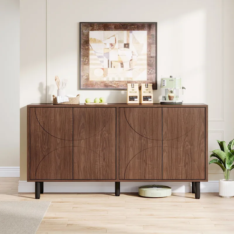 55  Sideboard Buffet Cabinet with 4 Doors and Adjustable Shelves for Kitchen, Living Room