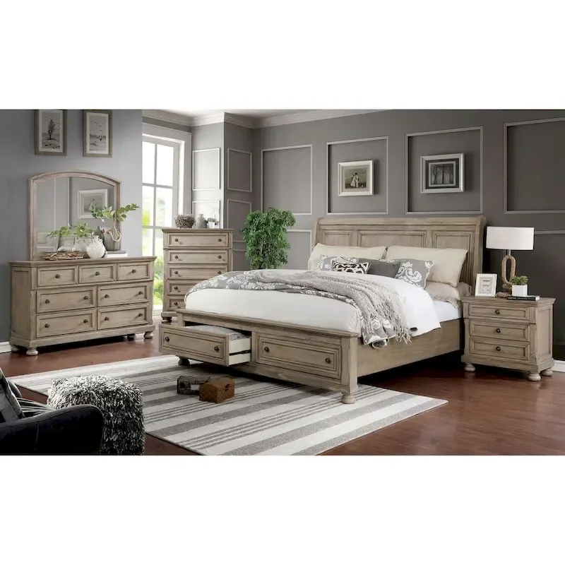 Furniture of America Nahkohe Rustic Grey Wood 2-drawer Sleigh Bed