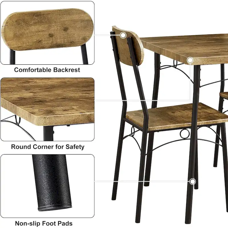 VECELO Dining Table Set, Kitchen Table with 2/4 Chairs, Metal and Wood Rectangular 3/5-Piece Dining Set