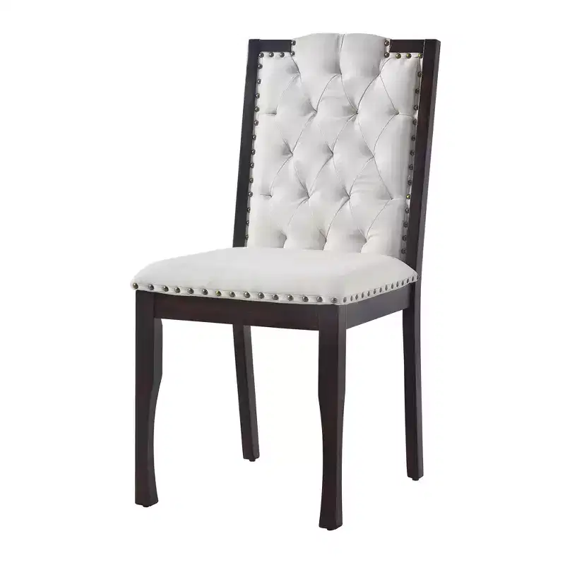 Beige Linen High Back Dining Chair, Button Tufted, Set of 4