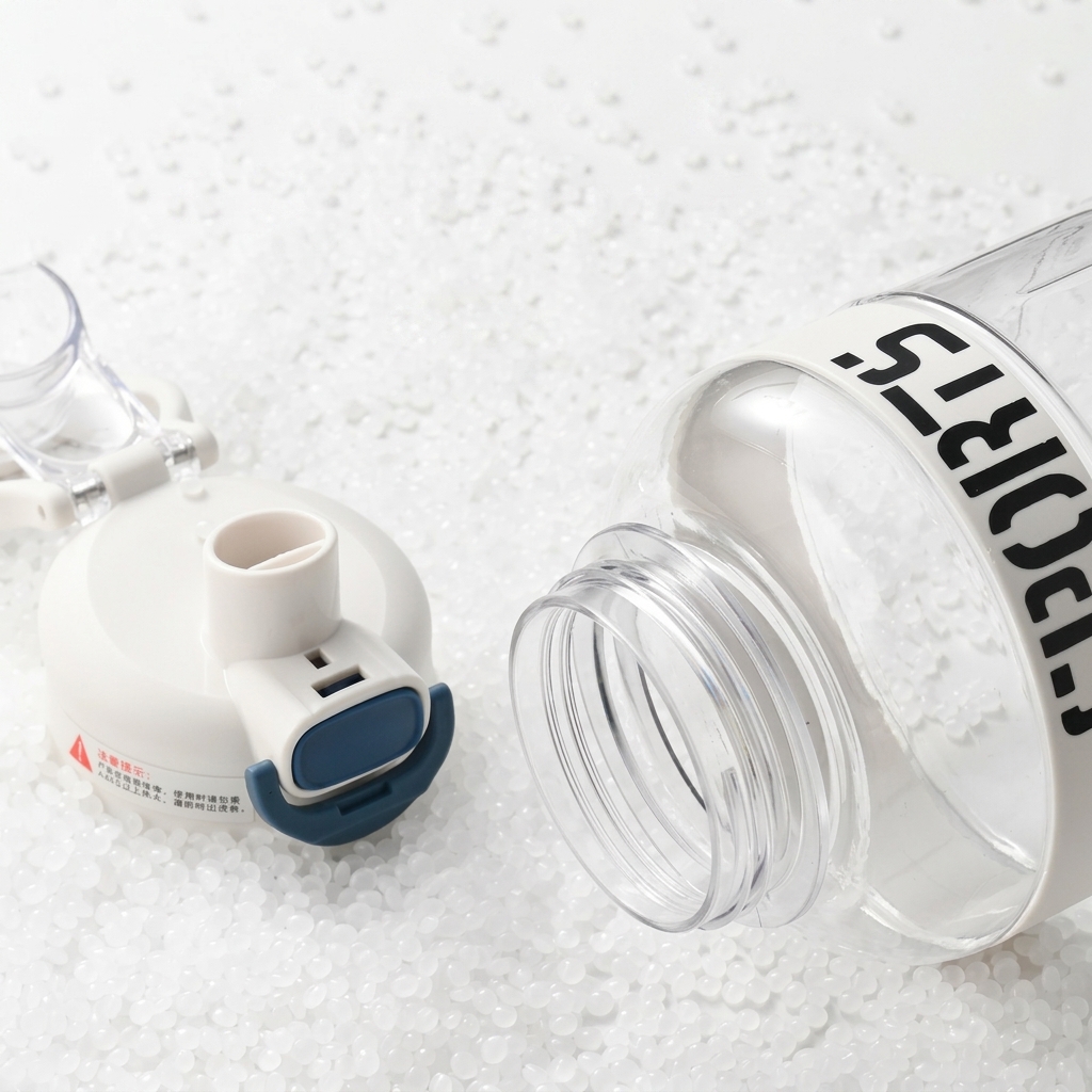 880ML White Clear Sports Water Bottle with Straw and Adjustable Strap