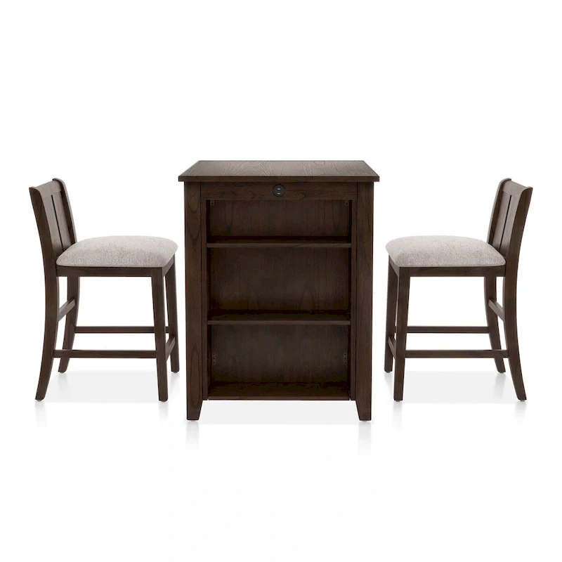 Furniture of America Vesper 3-Piece Counter Height Dining Set with Shelving