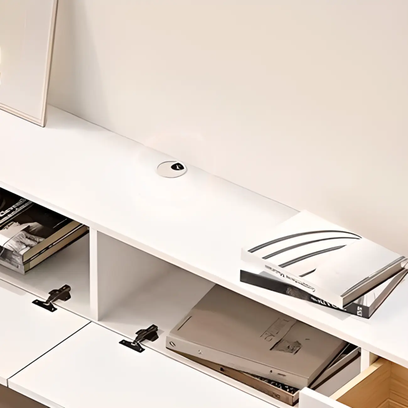 55 White Rubberwood Floating TV Stand with Cable Management