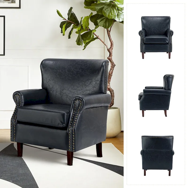 Vegan Transitional Armchair with Rolled Arms Set of 2