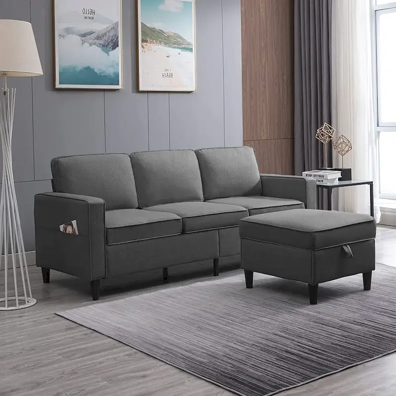 Mixoy 78inch Modern 3-Seat L Shaped Upholstered Sofa with Ottoman