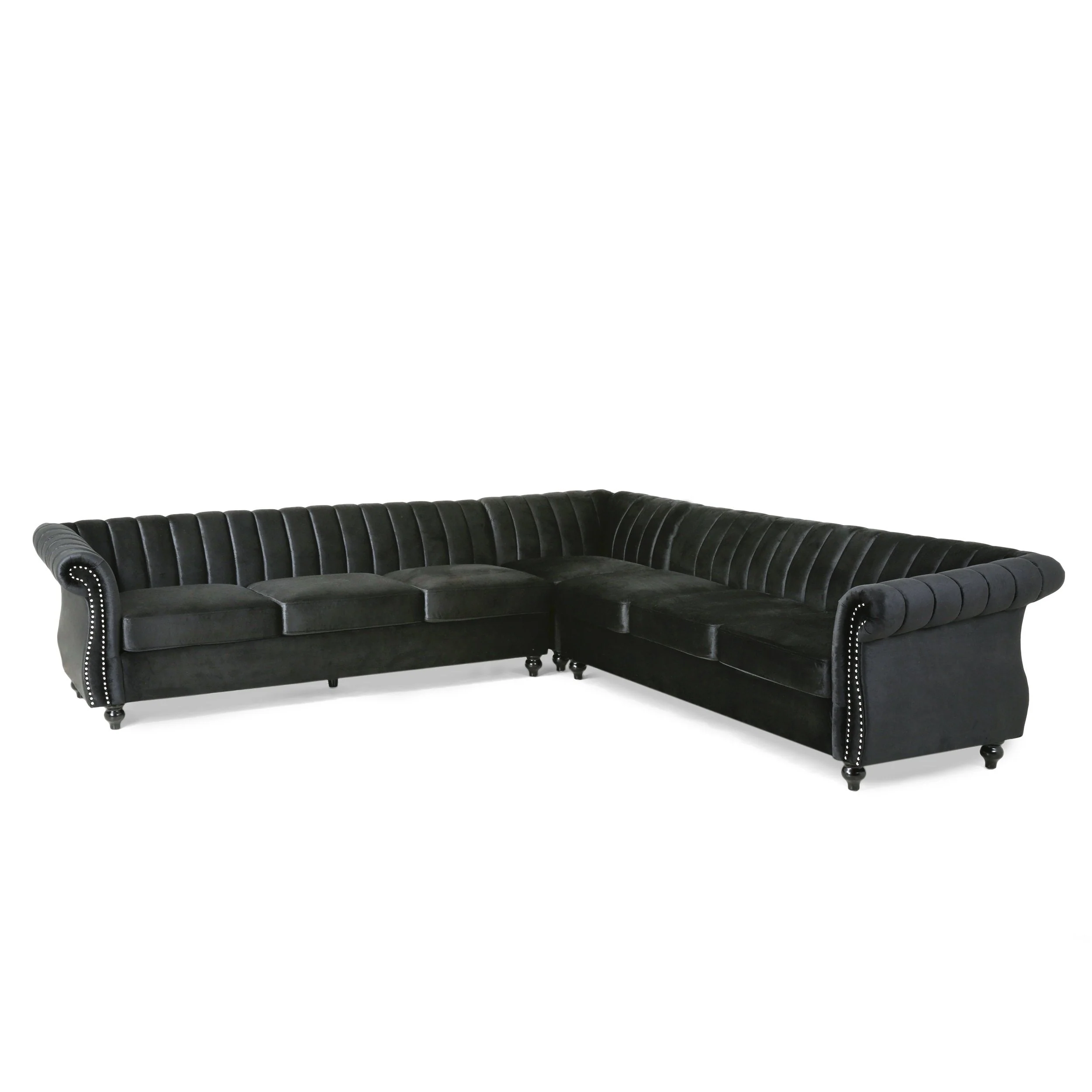 Modern Glam Velvet Channel Stitch Sectional Sofa Set - NH834413