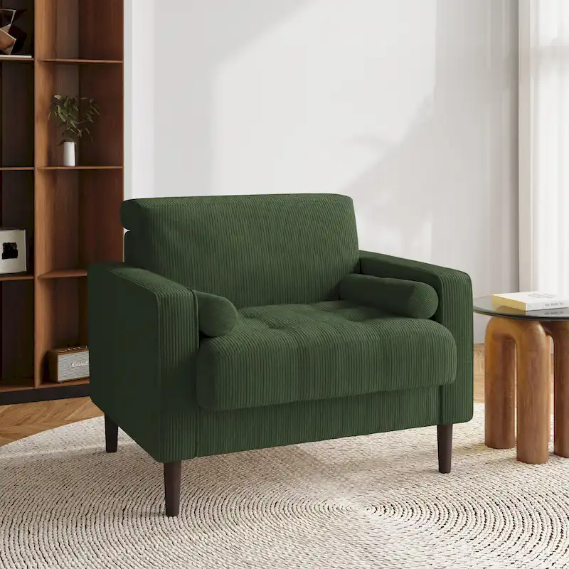 Aronas Modern Corduroy Wide Accent Chair with Pillows