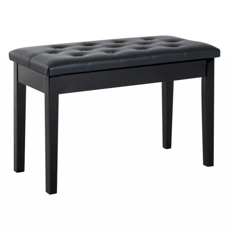 Duet Piano Chair with Faux Leather Padded Cushion and Wooden Frame, Button Tufted Keyboard Bench, Black