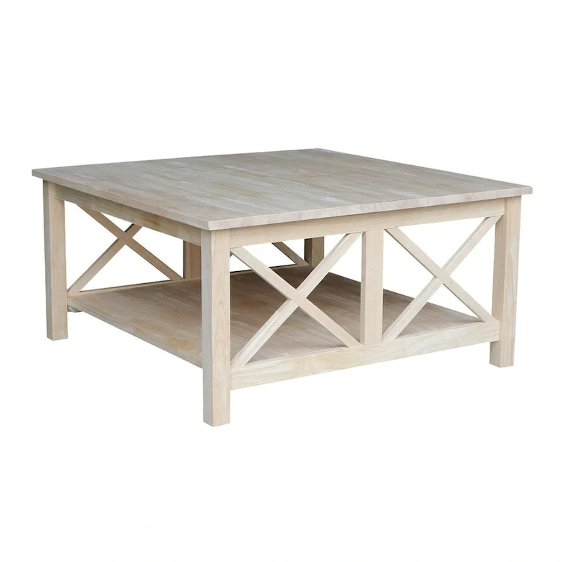 Square Solid Wood Coffee Table with Bottom Shelf, 36W x 36D x 18H in.
