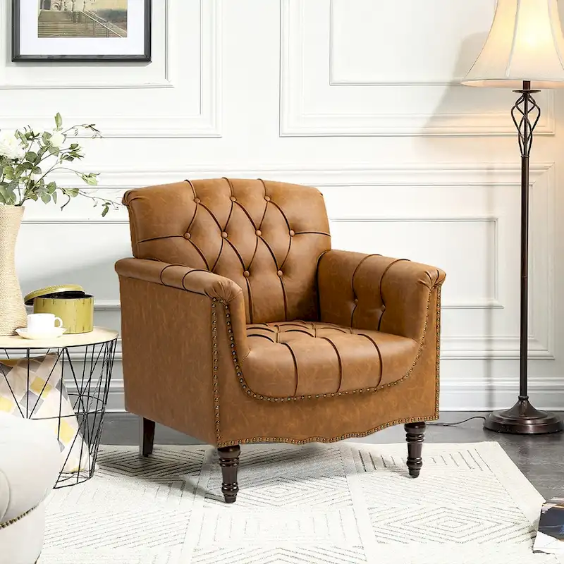Tufted Vegan Leather Accent Chair Upholstered Armchair