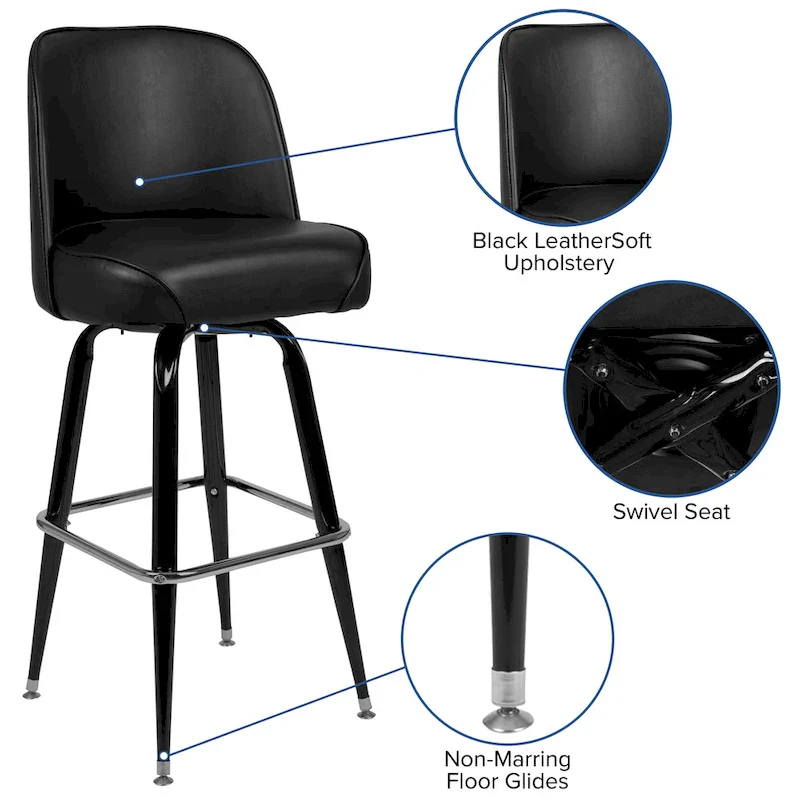 2 Pack Metal Barstool with Swivel Vinyl Upholstered Bucket Seat and Footrest - 18.5D x 18.5W x 42.5H