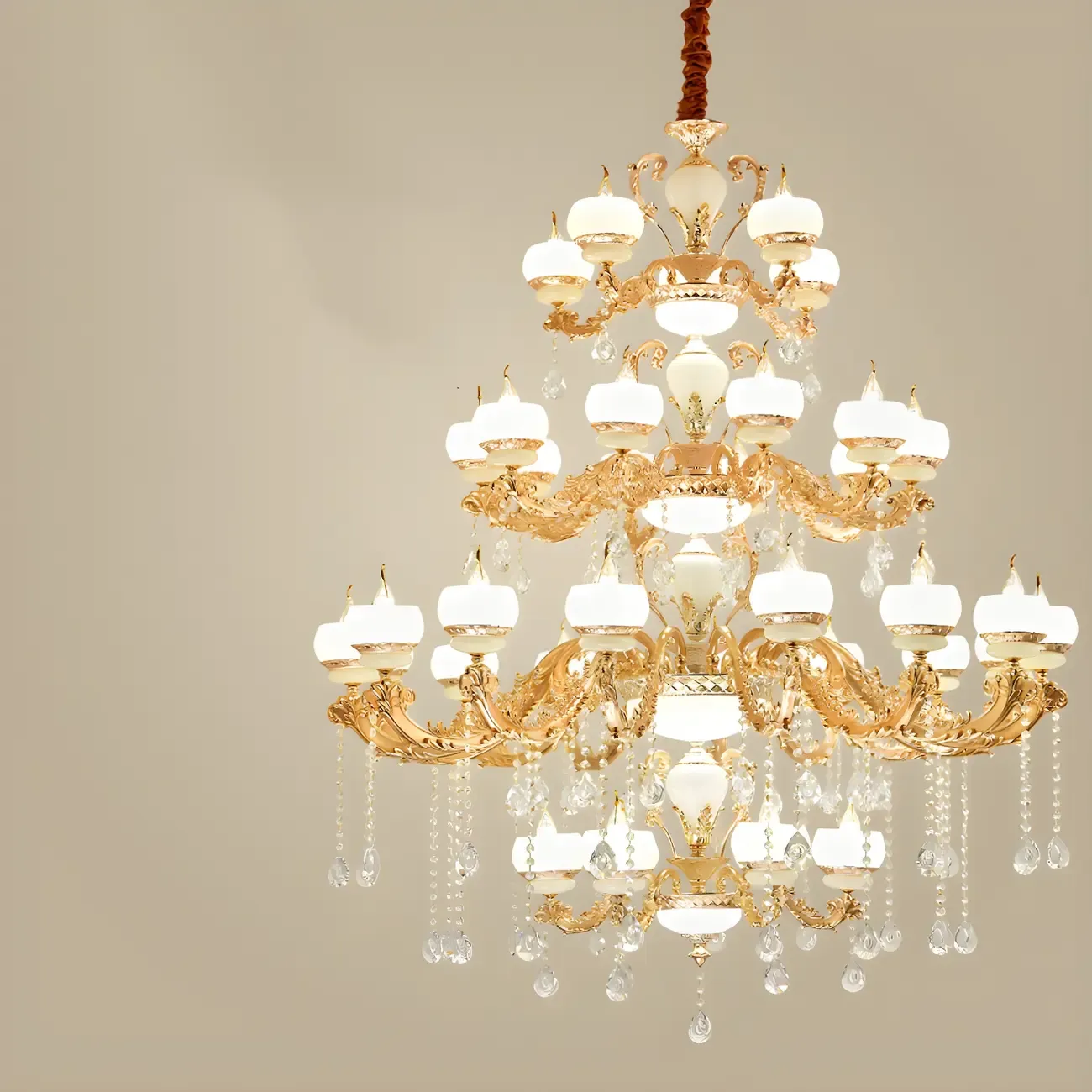 Large Gold Multi-Tier up Light Crystal Pendant Ceiling Chandelier