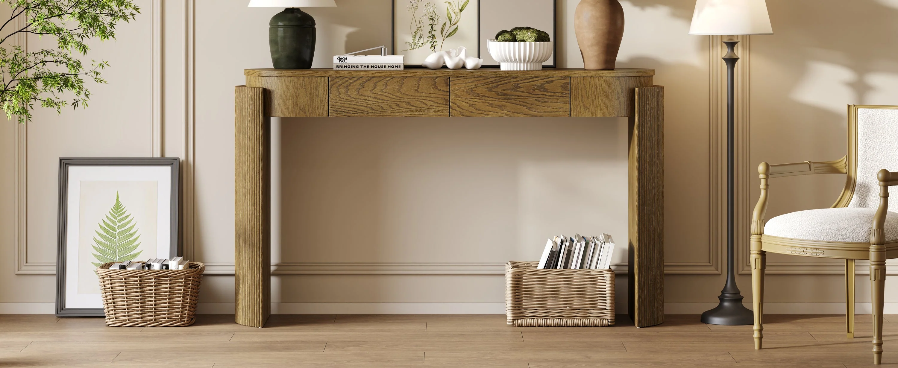 Walker Edison | Fluted Design Entryway Console Table and 2 Drawers