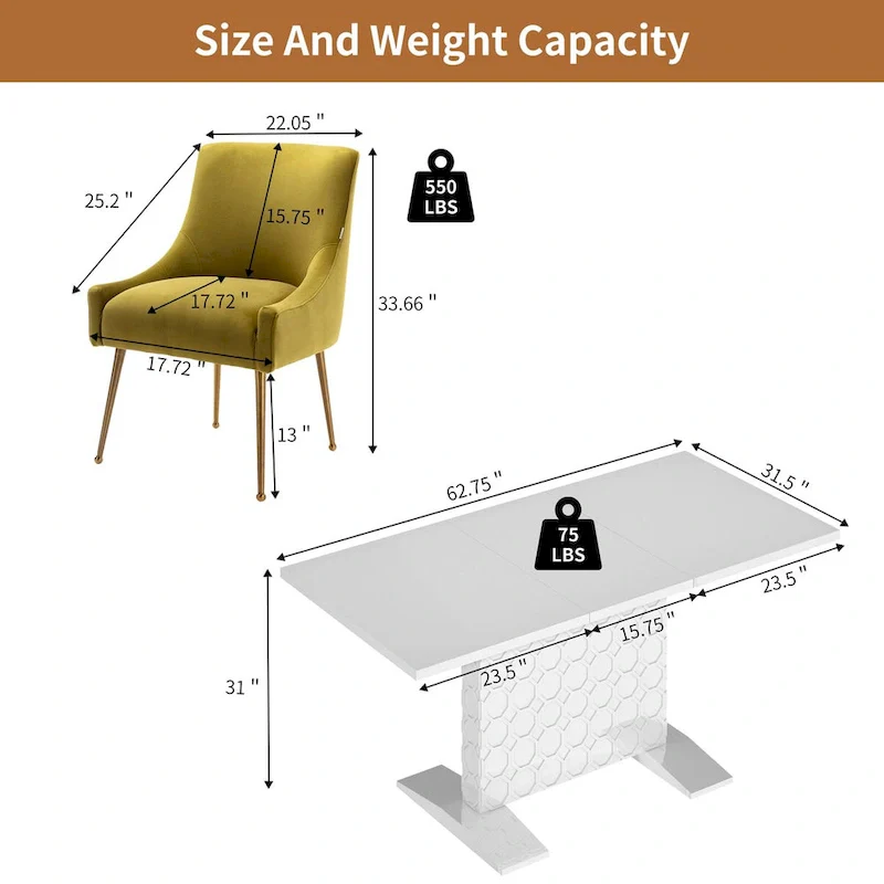 7-Piece Clihome High-gloss Extendable Table Velvet Chair Dining Set