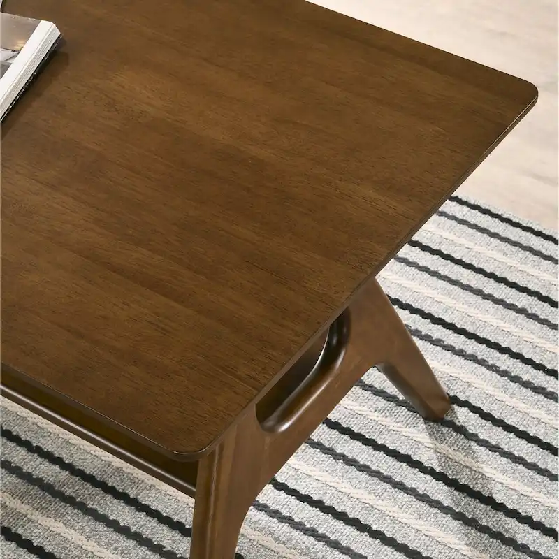 Roundhill Furniture Arona Mid-Century Modern Wood End Table with Shelf