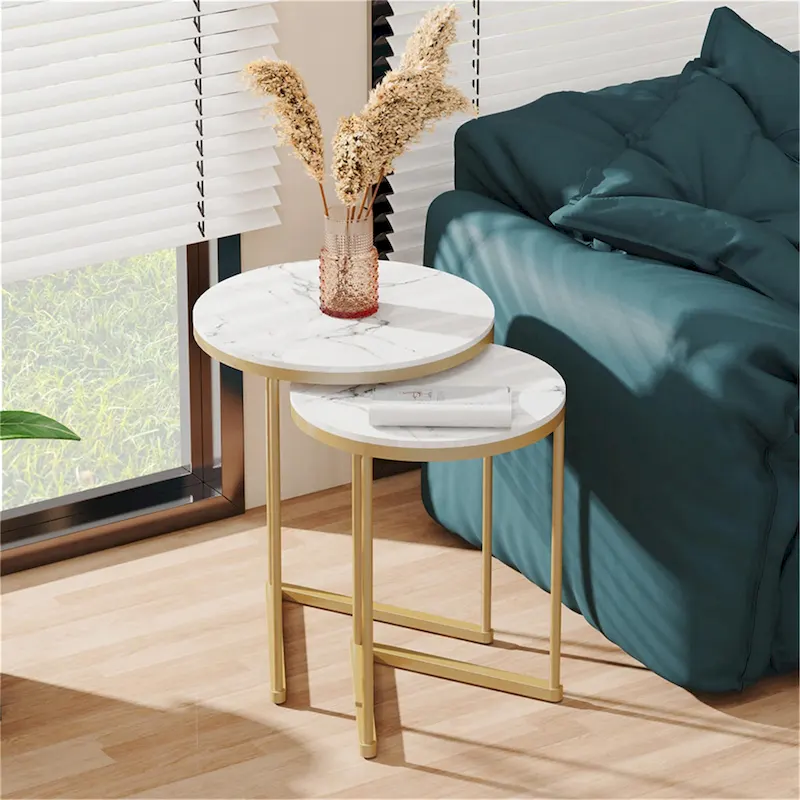 Set of 2 Round Nesting Coffee Side Table  Accent End Table