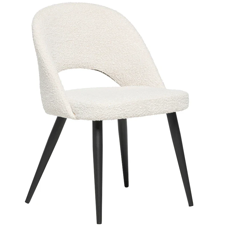 Boucle Upholstered Dining Chair - Beige, Mid-Century Style