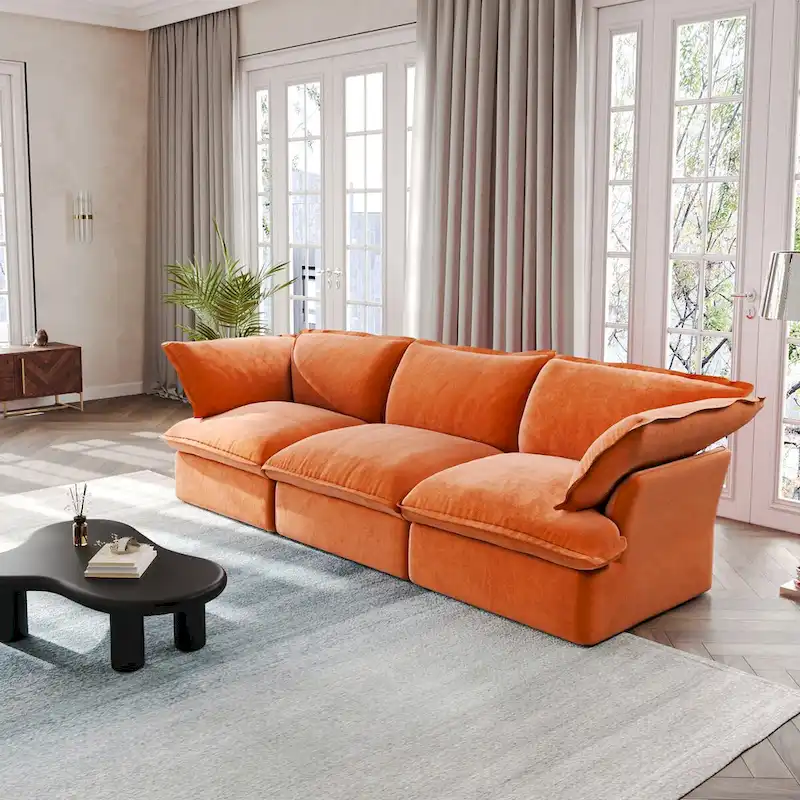 Modular Sectional Sofa Couch, 122.82 Velvet 3 Seater Sofa